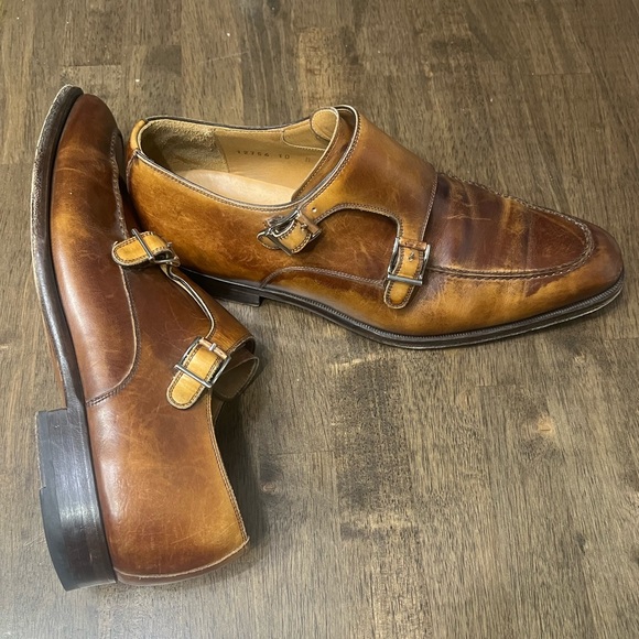 MAGNANNI Miro Cognac Double Monk Strap Leather Soles 10M MADE IN SPAIN $450 Reg